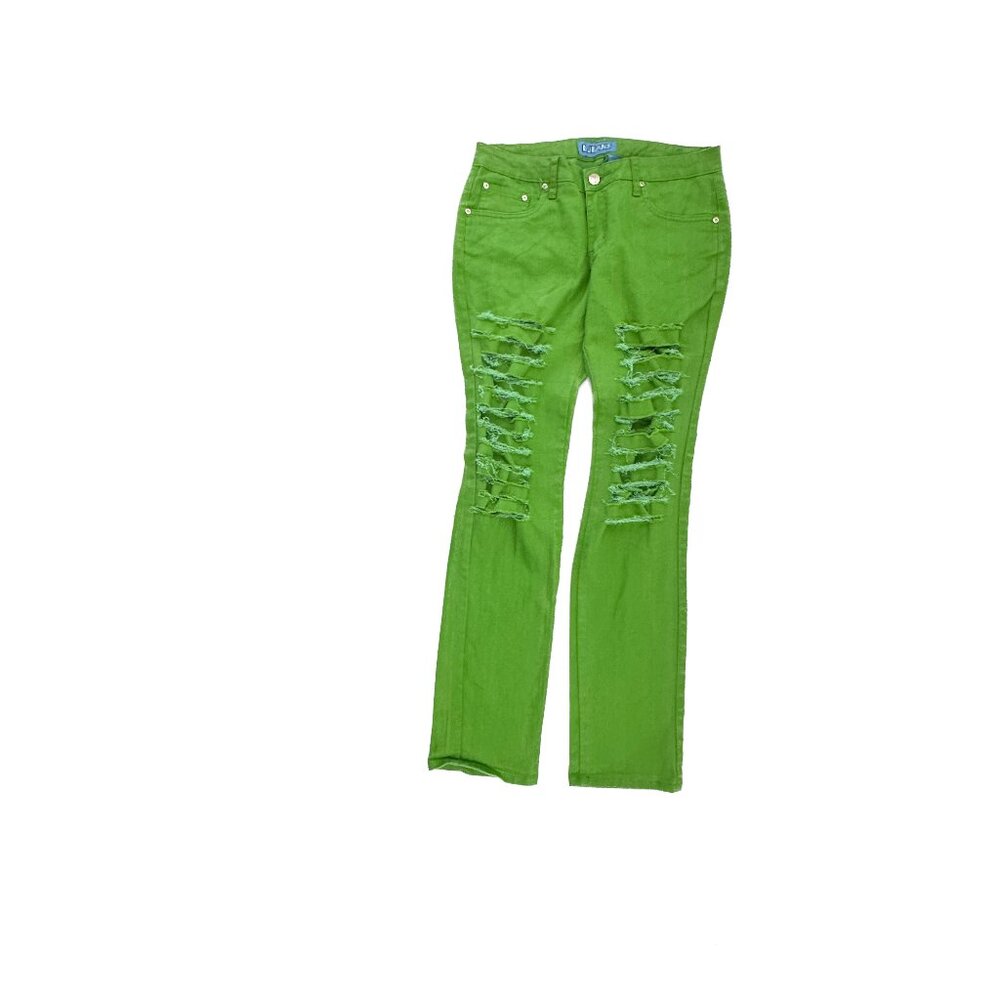 B Keams Distressed Slim Straight Women's size 9 Green Denim Jeans